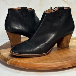 Madewell‎ Billie Black Leather Ankle Boots Size 7.5 Side Zip Block Heel 2.75"